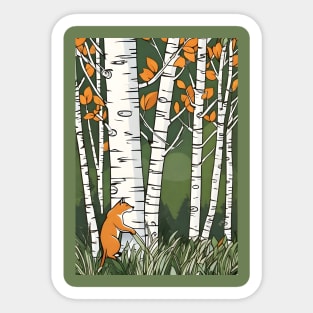 Cat in the birch trees Sticker